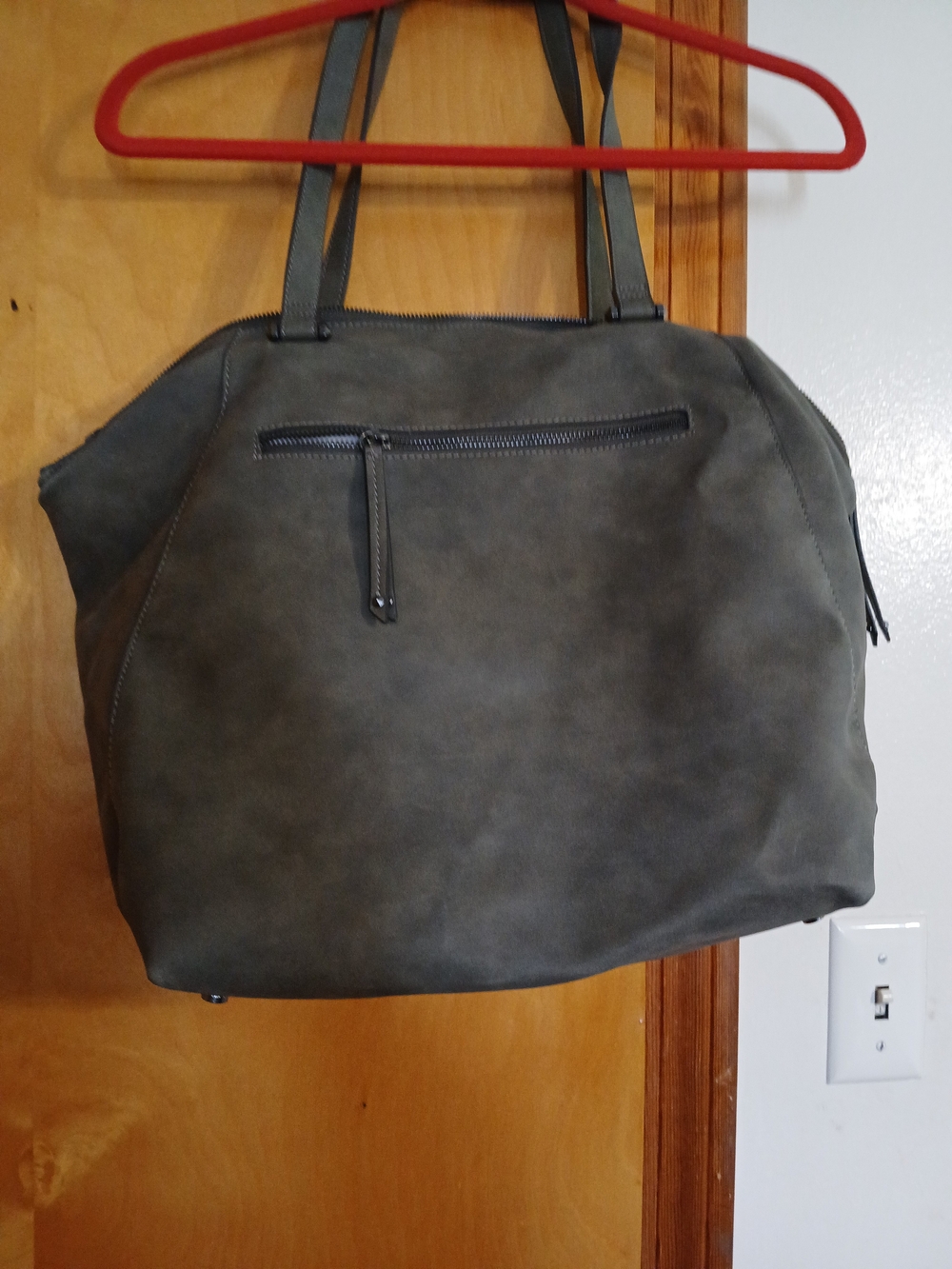 INC International Concepts Gray Suede-Look Tote with Front Zip